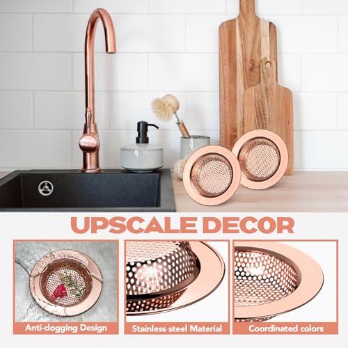 2 Pcs Sink Strainer Stainless Steel Kitchen Sink Drain Strainer Basket Cover Mesh Hair Food Catcher, Large Wide Rim of 4.4 Diameter(Rose Gold) - color: Rose Gold