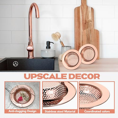 2 Pcs Sink Strainer Stainless Steel Kitchen Sink Drain Strainer Basket Cover Mesh Hair Food Catcher, Large Wide Rim of 4.4 Diameter(Rose Gold) - color: Rose Gold