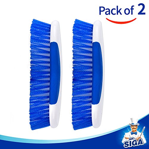 MR.SIGA Multi Purpose Heavy Duty Scrub Brush - Pack of 2 | Strong bristles with effective scrubbing power, ideal for kitchen, bathroom, shower and everyday household cleaning. - color: White & Blue