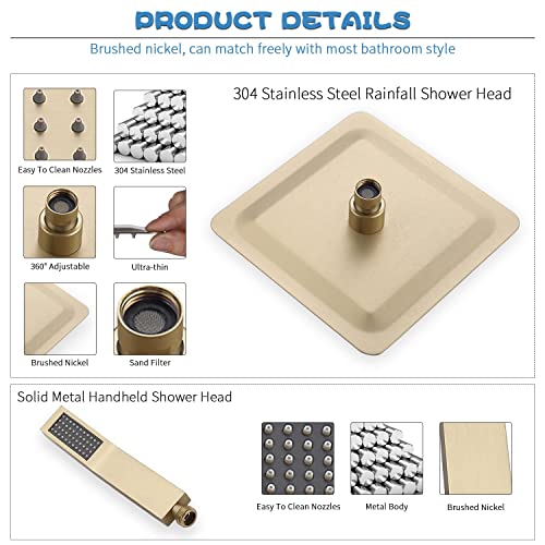 G-Promise Rain Shower Head and Handle Set for Modern Bathroom Upgrade | All Metal, Built to Last, Including the Required Accessories, Modern Upgrade, Extra Flexible Long Lose - color: Brushed Gold
