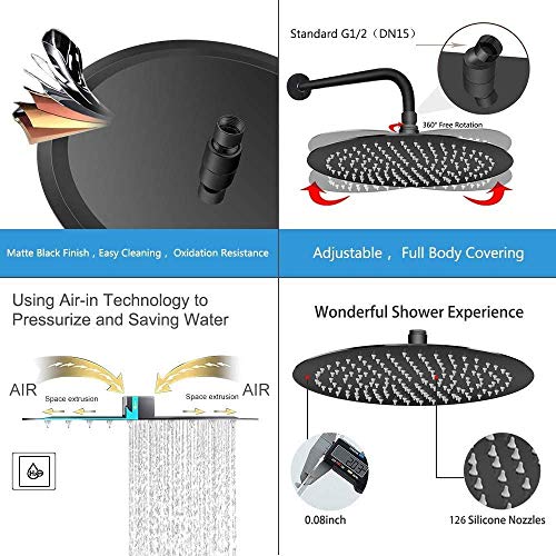NearMoon Rain Shower Head, Ultra-Thin Design-Pressure Boosting, Awesome Some Experience, High Flow Stainless Steel Rainfall Head (10 Inch, Matte Black) - color: Matte Black, size: 10 Inch