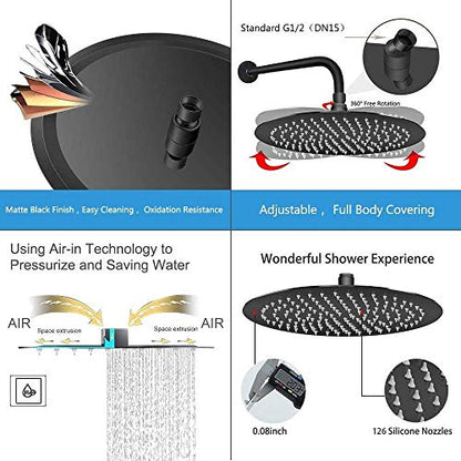 NearMoon Rain Shower Head, Ultra-Thin Design-Pressure Boosting, Awesome Some Experience, High Flow Stainless Steel Rainfall Head (10 Inch, Matte Black) - color: Matte Black, size: 10 Inch
