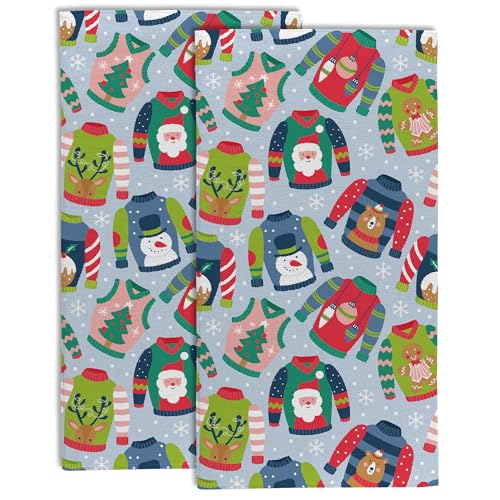 Christmas Ugly Sweater Hand Towel Set of 2,Childish Christmas Holiday Sweater Bathroom Kitchen Towel,Soft Absorben for Bathroom Kitchen Hotel 28"x14" - color: Color20