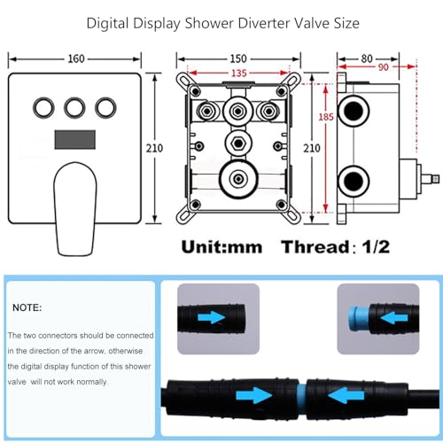 Temperature Display Full Body Shower Faucet Set with 6 pcs Body Jets 12 inch Square Rainfall Shower Head with Handheld Spray Wall Mounted Rough-in Valve and Trim Included,Matte Black - color: Matte Black