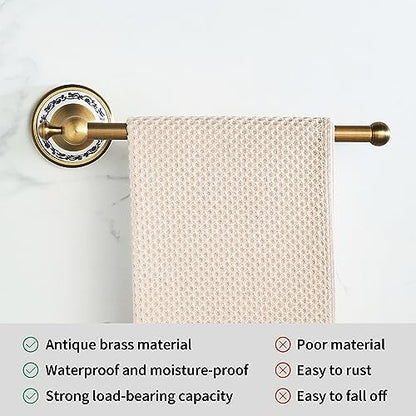 Hand Towel Bar for Bathroom Antique Bronze Brass, Rustproof Wall Mounted Towel Rack Hanger Bathroom Hardware Accessories Towel Holder,Porcelain Design - color: Towel Holder