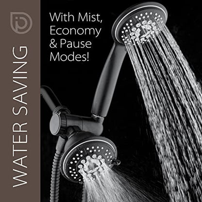 High Pressure 24-Function Dual 2-in-1 Handheld Shower Head Combo | With Self-clean Nozzles, 3-way Anti-swivel Water Diverter, and Premium Stainless Steel Hose / Matte Black Plated Finish - color: Matte Black, size: 2.5 Gallon Per Minute