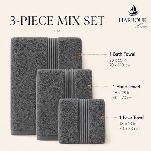 Towel Set for Bathroom, 3 Piece Turkish Cotton Bath Hand and Wash Towels | Mixed size set in Silver Grey, 600 gram weight. Double stitched hems suit family and guest use. - color: Silver Grey