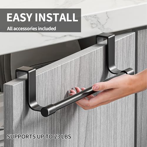 Over Door Towel Rack,Stainless Steel Kitchen Holder for Cabinet & Cupboard,Dish Towel Hanger Bar,Black - color: Black