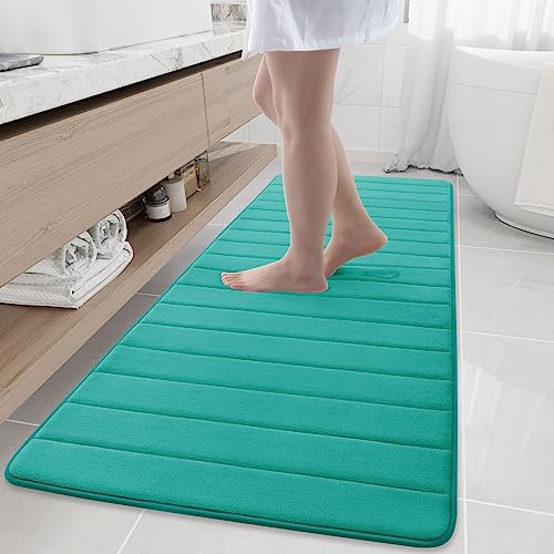 Buganda Memory Foam Bath Mat, 70" x 24", Ultra Soft Bathroom Rugs, Water Absorbent and Machine Washable Bath Rug Runner for Bathroom, Shower, and Tub, Teal - color: Teal, size: 70" X 24"