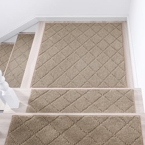 COSY HOMEER Edging Stair Treads Non-Slip Corner Indoor Stair Runner 30"x30" | Stair Treads for Wooden Steps,Landing Rug Slip Resistant Stair Rugs Mat for Kid Pet Elder,100% Polyester TPE Backing,Beige - color: Beige, size: 30 X 30 Inches (1 Piece)