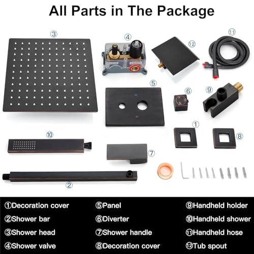 Midanya Shower System with Tub Spout,Bathtub Shower Faucet Set with Square Rainfall Head and Handheld Sprayer Wall Mount Tub Faucet Set with Valve and Trim Kit,10 Inch Oil Rubbed Bronze - color: Oil Rubbed Bronze, size: 10 Inch