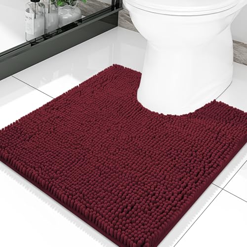 Smiry Luxury Chenille Toilet Rugs U-Shaped 20x20, Soft Absorbent Non-Slip Contour Bathroom Rugs for Toilet, Machine Washable Contoured Bath Mats, Burgundy - color: Burgundy, size: 20" X 20" Contour Rug