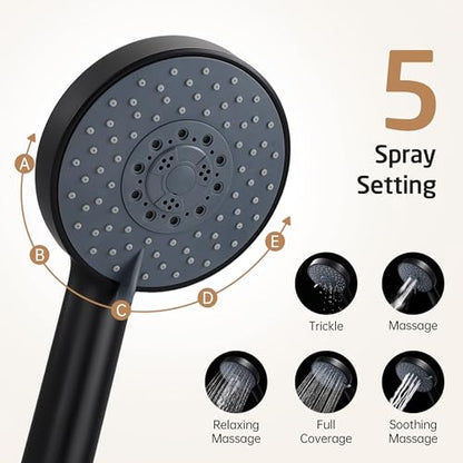 KES Adjustable Shower Head Holder with Slide Bar Combo, Handheld Shower Head with Hose 5-Function Handheld Shower Kit with Handheld Set Matte Black, F204-BK-C1 - color: Matte Black
