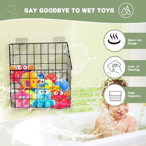 Greentainer 2 Pack Bath Toy Storage Organizer, Large Rustproof Metal Wire Basket, Wall Mounted Hanging Bathtub Holder, Bathroom Shower Caddy for Tub Toys & Toiletries - color: Black