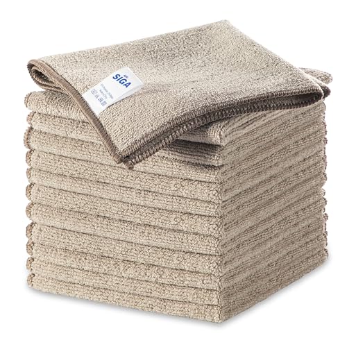 MR.SIGA Microfiber Cleaning Cloths, Streak Free Microfiber Towels, 12 Pack | All-purpose microfiber cloths, ultra absorbent, reusable household cleaning towels, Wheat, 32 x 32 cm(12.6 x 12.6 inch) - color: Wheat