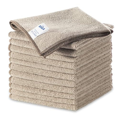 MR.SIGA Microfiber Cleaning Cloths, Streak Free Microfiber Towels, 12 Pack | All-purpose microfiber cloths, ultra absorbent, reusable household cleaning towels, Wheat, 32 x 32 cm(12.6 x 12.6 inch) - color: Wheat