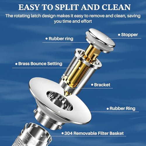 Bathroom Sink Drain Strainer,Pop Up Sink Stopper with Removable Stainless Steel Hair Catcher Basket, Anti-Clog Bathroom Sink Drain Plug for 1.1-2.36 Inch Drain Holes (Sliver 5Pcs) - color: Sliver-5pcs