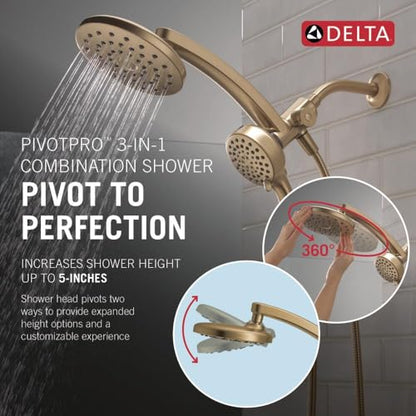Delta 6-Setting PivotPro 3-in-1 Combination Shower Head with ProClean Spray, Brushed Gold Round Shower Head Rainfall with Handheld Spray, 1.75 GPM, Champagne Bronze 75649CZ - color: Champagne Bronze
