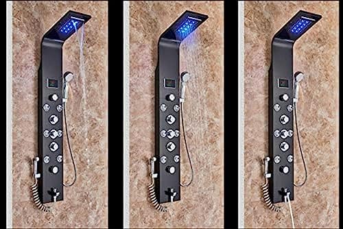 Stainless Steel Shower Panel Tower Suit,LED Rainfall Waterfall Shower Head 6-Function Faucet Rain Massage Suit with Body Jets