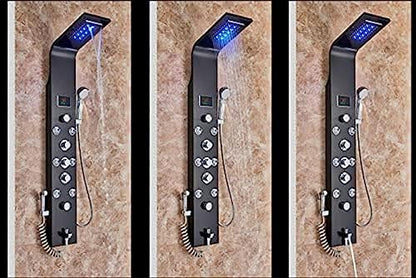 Stainless Steel Shower Panel Tower Suit,LED Rainfall Waterfall Shower Head 6-Function Faucet Rain Massage Suit with Body Jets