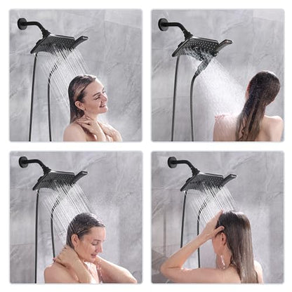 BRIGHT SHOWERS High Pressure Dual Shower Head Combo, Oil Rubbed Bronze Rainfall Showerhead with Detachable Handheld, 60" Stainless Steel Hose, Four Spray Settings - color: Oil Rubbed Bronze, size: 1.8 Gallon Per Minute