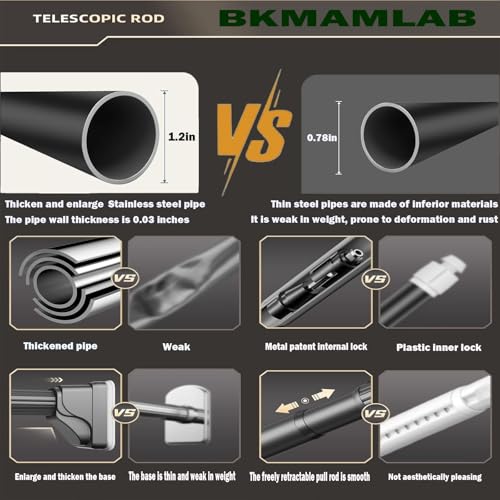 Black Shower Curtain Rod 39 to 137 Inch,Heavy-Duty inner Lock Stainless Steel Telescopic Rod,1.2-Inch Diameter Bathroom Anti-Rust And anti-Slip Tension Rod Without Drilling,Convenient to Use - color: Black, size: 39-137 Inches
