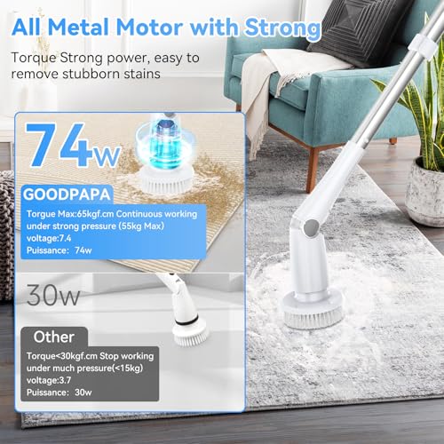 Electric Spin Scrubber, Cordless Cleaning Brush with 8 Replaceable Cleaner Brush, Power Shower Scrubber with Long Handle, Electric Scrubber for Cleaning Floor Bathroom Bathtub Tile