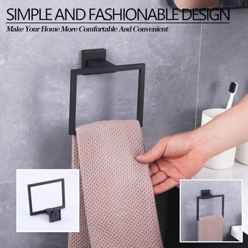 GERZWY Modern Black Towel Holder SUS304 Stainless Steel Towel Hanger Towel Ring for Bathroom Lavatory Wall Mount Contemporary Style JG1906-BK - color: Black