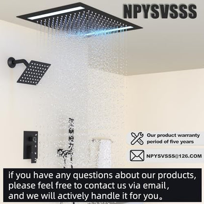 Rain Shower Head System with 14x20 Inch Ceiling Mount LED Head & 6 Inch Wall Head and Handheld Shower 3 Way Pressure Balance Valve Kit, Matte Black - color: Matte Black, style: 14x20 inch+6inch