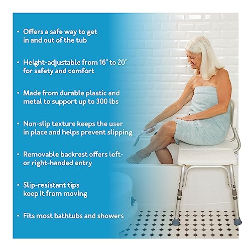 Carex Shower Bench and Shower Chair For Elderly and Disabled with Height Adjustable Legs, Tub Bench Converts to Right or Left Hand Entry, Shower Chair For Bathtub