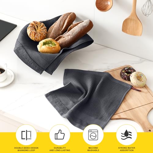 Homaxy Kitchen Towels and Dishcloths Set, Set of 10, Dark Grey | 100% Cotton Waffle Weave Kitchen Towels, Super Soft and Absorbent Dish Cloths, 12 x 12 and 13 x 28 Inches - color: Dark Grey, size: 10-Piece Set