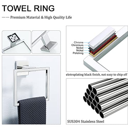 TQKAG Polished Towel Ring, Bathroom Hand Towel Holder, Wall Mount | 5.5 Inch, Square Towel Ring, SUS304 Stainless Steel, Easy Installation, Bathroom Kitchen Entryway Vanity Sink - color: Polished