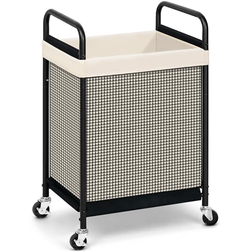 STORAGE MANIAC Rolling Laundry Hamper with Wheels 1-Section Laundry Sorter Rolling Laundrys Basket on Wheels with Removable Bag Clothes Hamper Laundrys Organizer Cart Bathroom Bedroom 90L Beige - color: Beige, size: 1-Section