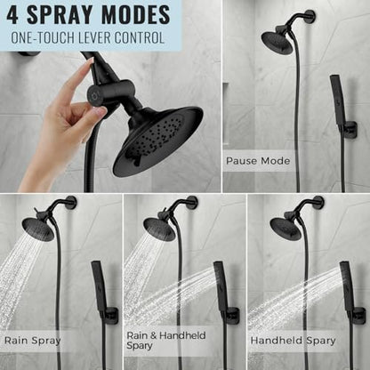 G-Promise Solid Metal High-Flow Shower Diverter Valve (Matte Black) | High Water Output, 4 Spray Modes with Pause Mode, Anti-Leak, Use Separately or Both, Easy Install, Universal Replacement - color: Matte Black