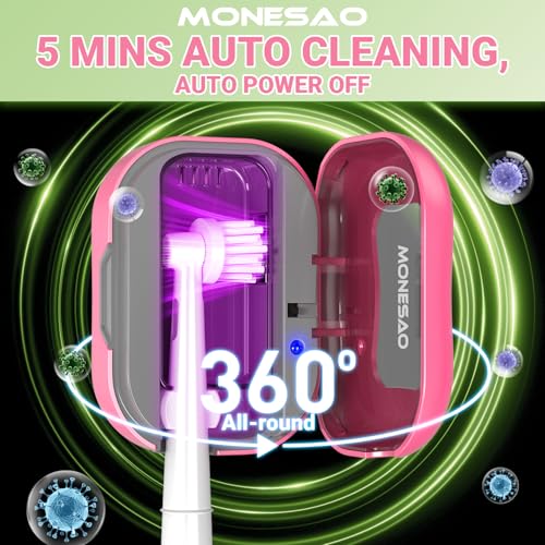 MONESAO Toothbrush Sanitizer Covers, Toothbrush Case with Violet Light | Rechargeable Cleaner Case - Auto Home Travel Tooth Brush Cap Box for Any Electric and Manual Toothbrushes (Pink) - color: Pink