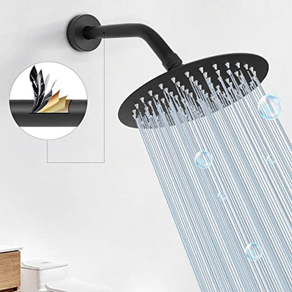 Shower Arm with Flange and Teflon Tape, Wall Mounted Shower Pipe 304 Stainless Steel Extension Arm for Fixed Shower Head & Handheld (6 Inch, Matte Black) - color: Matte Black, style: 6 Inch