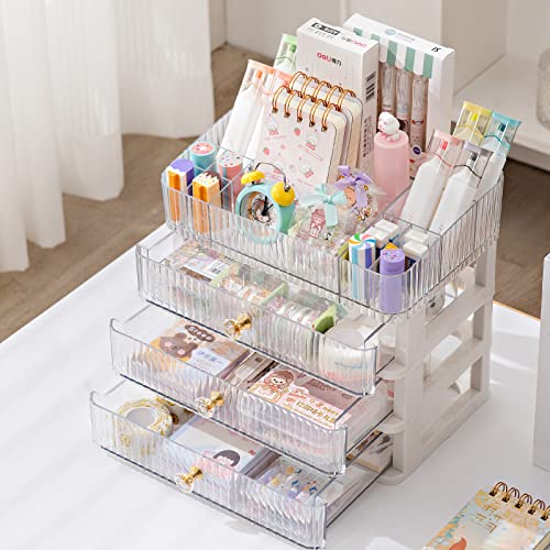 Makeup Organizer with 3 Drawers, Bathroom Counter Organizer. | Clear Cosmetic Display Case, Ideal for Make Up, Skincare, Perfume; Suitable for Dresser Top, Vanity and Desk