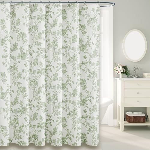 WOUVMA Sage Green Shower Curtain Floral Cotton Cottagecore Shower Curtain for Bathroom 72" W x 78" L - color: Cotton Green, size: Long 78"L x 72"W