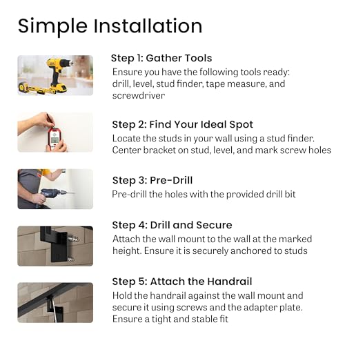 Modern Aluminum Handrail Complete DIY Kit – Matte Black with Adjustable Wall Mount Brackets Included (3' Length) - size: 3' length