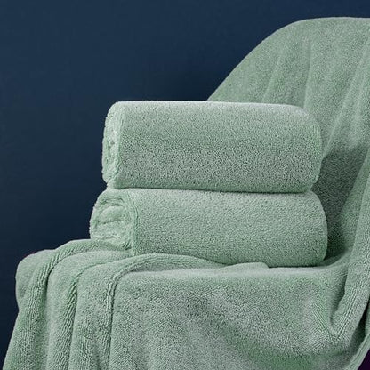 POLYTE Ring Spun Microfiber Oversize Quick Dry Lint Free Bath Towel, 60 x 30 in, Pack of 2 (Green)