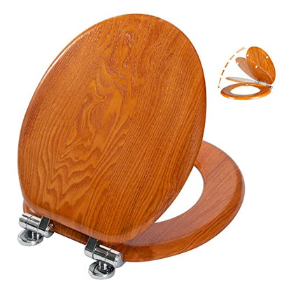 Angel Shield Toilet Seat Round Wood Veneer Natural Soft Close | Quick Release Metal Hinges, Adjustable Fit for Standard Round Toilets, Easy to Install&Clean - color: Wood, size: Round