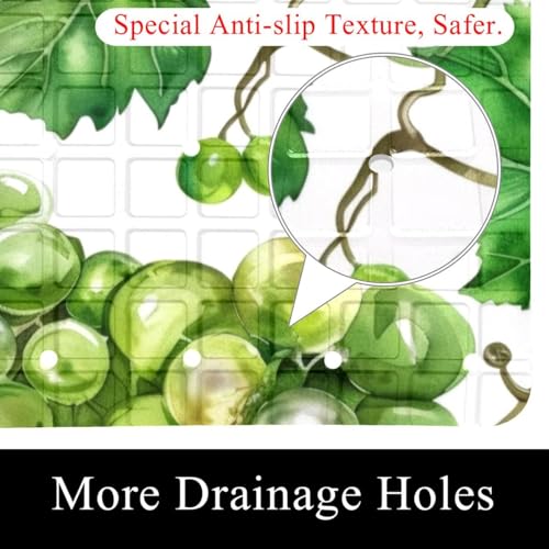 Bathtub Mats for Shower Tub, Watercolor Seamless Green Grapes Anti-Slip Bath Mats for Inside Tub, Bathroom Shower Mats with Drain Holes and Suction Cups - color: Multi 03