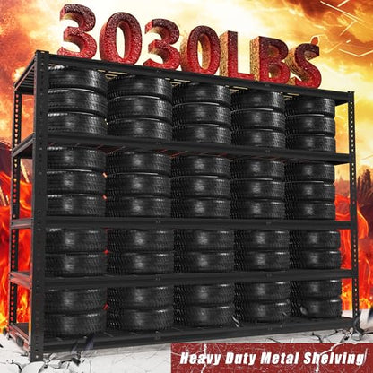 60" W Garage Shelving Heavy Duty 5-Tier Storage Shelves 3030LBS | Metal Shelving Units Heavy Duty for Commercial,Pantry, Kitchen,Warehouse,Basement 60"×24"×72"H - size: 60" W x 24" D x 72" H