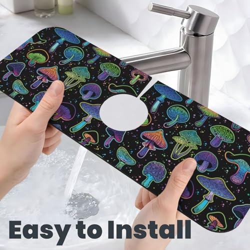 Cool Mushroom Mushrooms Kitchen Sink Splash Guard Faucet Mat Super Absorbent Fast Drying Mat Sink Gadgets-Fast Drying Pad Sink Mat For Kitchen Bathroom (15" X 5.5" ) - color: Cool Mushroom