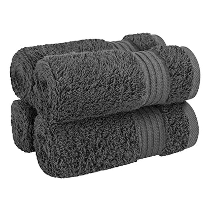 Cotton Paradise 100% Cotton Turkish Towel Set, Soft Absorbent Quick Dry, 4 Piece Washcloth Set, Dark Gray - color: Dark Gray, size: 13"x13"