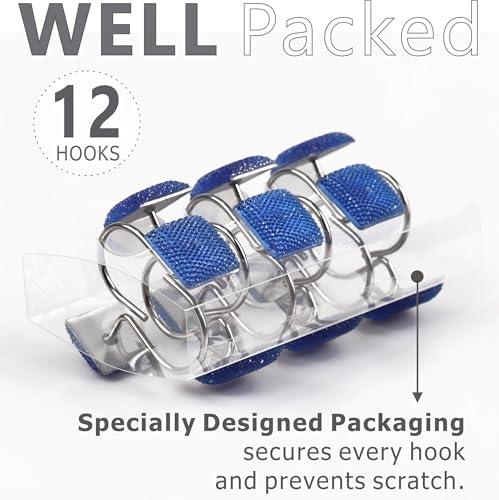Crystal Blue Shower Curtain Hooks : Bling Glitter Sparkle Shiny Square Diamond Decorative Shower Curtain Hooks for Christmas & Holidays - Luxury Fancy Glam Curtain Hooks & Hangers - Set of 12 | Glam Sparkly Crystal Diamond Shower Hooks, Cute Square Rhines