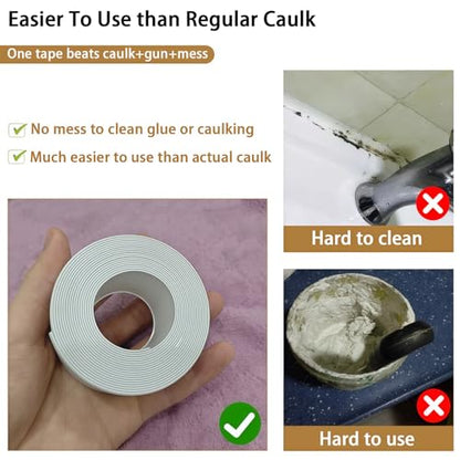 Caulk Tape, 10.5FT Peel and Stick Waterproof Seal Tape - No Tools No Mess Self-Adhesive Waterproof Tape for Toilet Bathtub Sink Tub Kitchen Countertop, Flexible PVC Strip Filler Caulking Tape - color: 1 Roll-Grey
