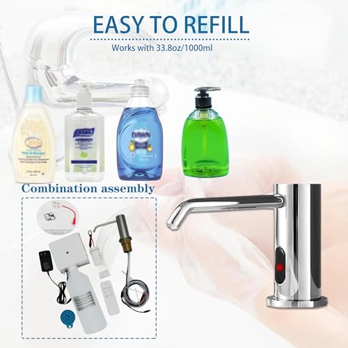 Automatic Soap Dispenser Touchless for Kitchen and Bathroom, Sink Built in Commercial Electric Soap Dispenser,Upgraded Infrared Sensors, with Bottle and Pump Electroplated 33.81oz/1000ml - size: Drip-Silvery