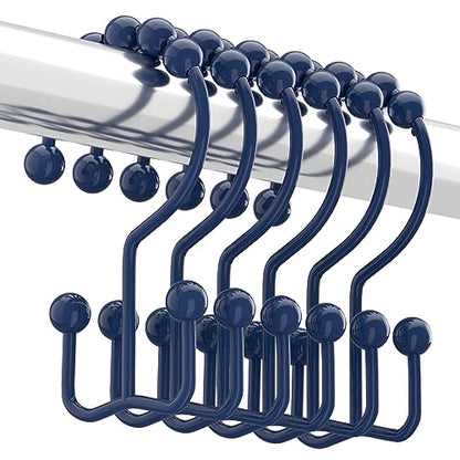 Titanker Shower Curtain Hooks Rings, Rust-Resistant Metal Double Glide Shower Hooks for Bathroom Shower Rods Curtains, Set of 12 Hooks - Navy Blue - color: Navy Blue, style: Modern