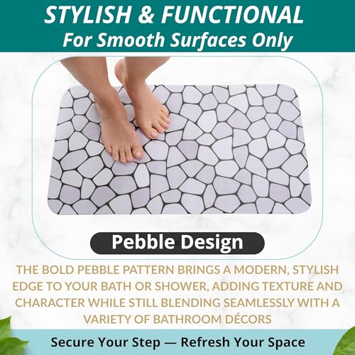 ENKOSI Bath Mat for Tub and Shower Floors - Non Slip Shower Mat – Anti Slip Bathtub Mat with Strong Suction Cup Grip – Soft, Pebble Print Bathroom Mat for Inside Bath and Showers (28x16 Pebble) - color: Pebble